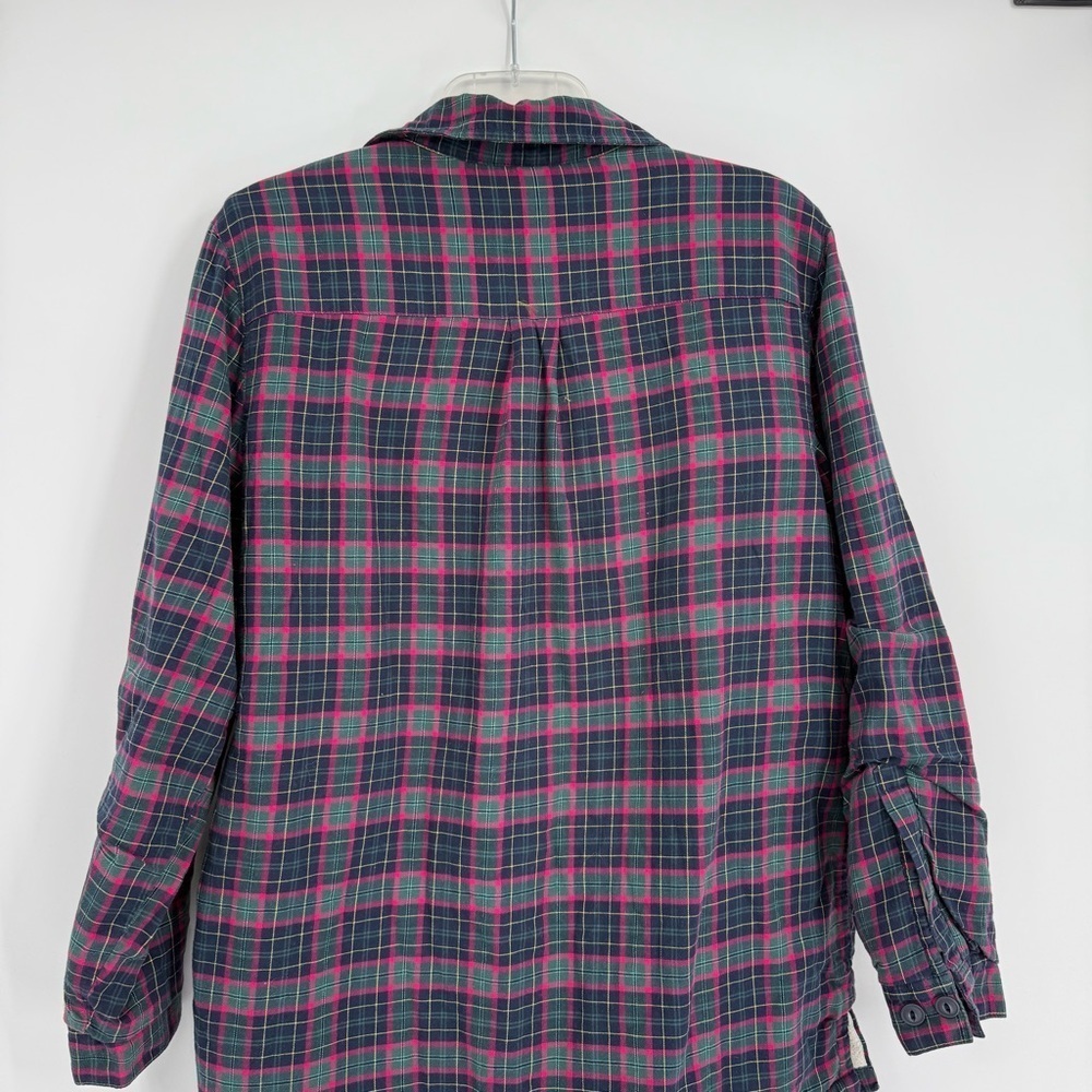 LL Bean Shirt Jacket Womens Size M Fleece Lined Flannel Plaid Button Up Blue Red - Picture 9 of 10
